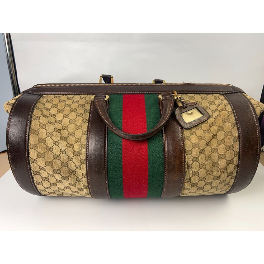 Gucci Sherry Line GG Duffle Medium Brown Leather/PVC Vintage